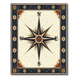 ODIKA Vintage Nautical Compass Rose Washable Area Rug - Non-Slip & Low Pile