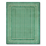 Emerald Green Geometric Grid Rug with Diamond Borders