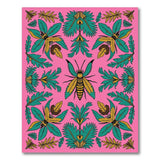 Golden Wasp and Teal Leaf Pink Area Rug