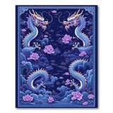 Twin Blue Dragons Lotus Navy Oriental Area Rug