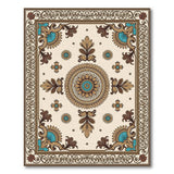 Ornate Cream Medallion Rug with Teal Accents