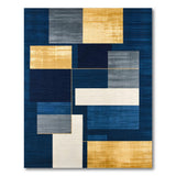 Blue Gold Geometric Modern Area Rug