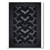 Gothic Bats Area Rug Black with Silver Silhouettes
