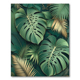 Lush Monstera Leaf Green Area Rug with Gold Accents