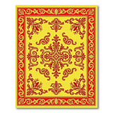 Opulent Yellow Area Rug with Red Baroque Borders