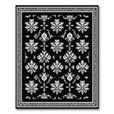 Ornate Black White Floral Black and White Area Rug