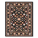 Black Persian Floral Area Rug with Orange Motifs