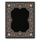 Ornate Floral Border Black Area Rug