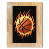Flaming Basketball Pixel Art Area Rug