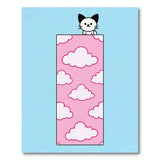 Cute Cat Peeking Over Pink Clouds Kids Rug
