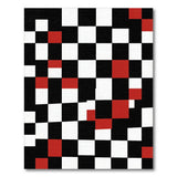 Black White Geometric Area Rug with Red Accents