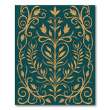 Elegant Teal Gold Ornate Leaf Area Rug