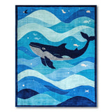 Whimsical Whale Ocean Waves Blue Area Rug