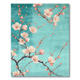 ODIKA Washable Cherry Blossom Area Rug - Teal Floral Low Pile Non-Slip Rug
