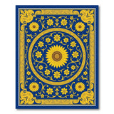 Gold and Silver Navy Blue Gold Sunflower Medallion Area Rug