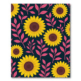 Vibrant Sunflower Pink Leaves Navy Area Rug