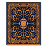 Ornate Navy Orange Sunburst Area Rug