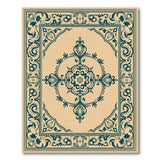Ornate Teal Floral Medallion Beige Area Rug
