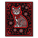Bold Red Cartoon Cat Area Rug with Stars Bow