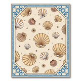 Coastal Scallop Shell Area Rug with Blue Border