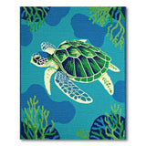 Teal Sea Turtle Coastal Coastal Beach Area Rug