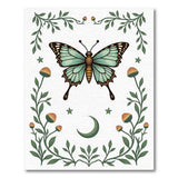 Teal Butterfly Boho Area Rug with Mushrooms Moon