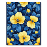 Vibrant Yellow Flowers on Navy Blue Leaves Rug