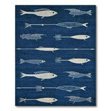 ODIKA Washable Navy Blue Nautical Fish Pattern Area Rug - Low Pile Non-Slip