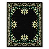 Black Area Rug with Ornate Gold Teal Persian Border