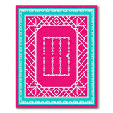 Pink Teal Geometric Border Area Rug