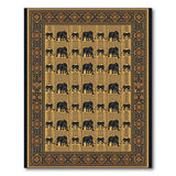 Black Elephant Motif Yellow Persian Area Rug