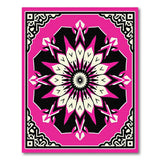 Vibrant Pink Mandala Area Rug with Ornate Black Frame