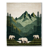 Polar Bears in Green Mountain Landscape Rug