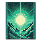 Radiant Green Sun Over Teal Mountains Rug