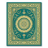 Teal Gold Floral Sunburst Medallion Rug