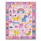 Playful Pink ABC Alphabet Kids Rug with Cartoon Animals
