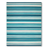 Blue Teal Striped Coastal Beach Rug