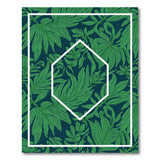 Vibrant Green Palm Leaf Navy Area Rug with Hex Frame