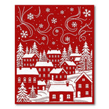 Red Papercut Winter Village Area Rug