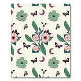 Whimsical Green Pink Floral Rug with Butterflies Moons