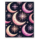 Dreamy Pink Crescent Moon Sparkle Stars Rug