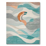 Teal Ocean Waves with Playful Fish Area Rug