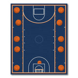 Basketball Court Navy Blue Area Rug with Orange Balls