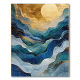 Golden Sun Over Layered Teal Waves Abstract Rug