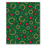 Festive Poinsettia Holly Wreath Green Area Rug