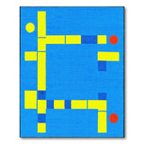Vibrant Yellow Blocks Blue Field Geometric Area Rug
