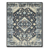 Distressed Navy Blue Floral Vintage Area Rug