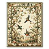 ODIKA Vintage Hummingbird Floral Washable Rug, Low Pile Non-Slip Sage Green Area Rug