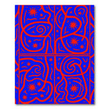 Bold Red Swirls Stars on Blue Abstract Area Rug