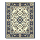Navy Border Ivory Floral Traditional Persian Rug